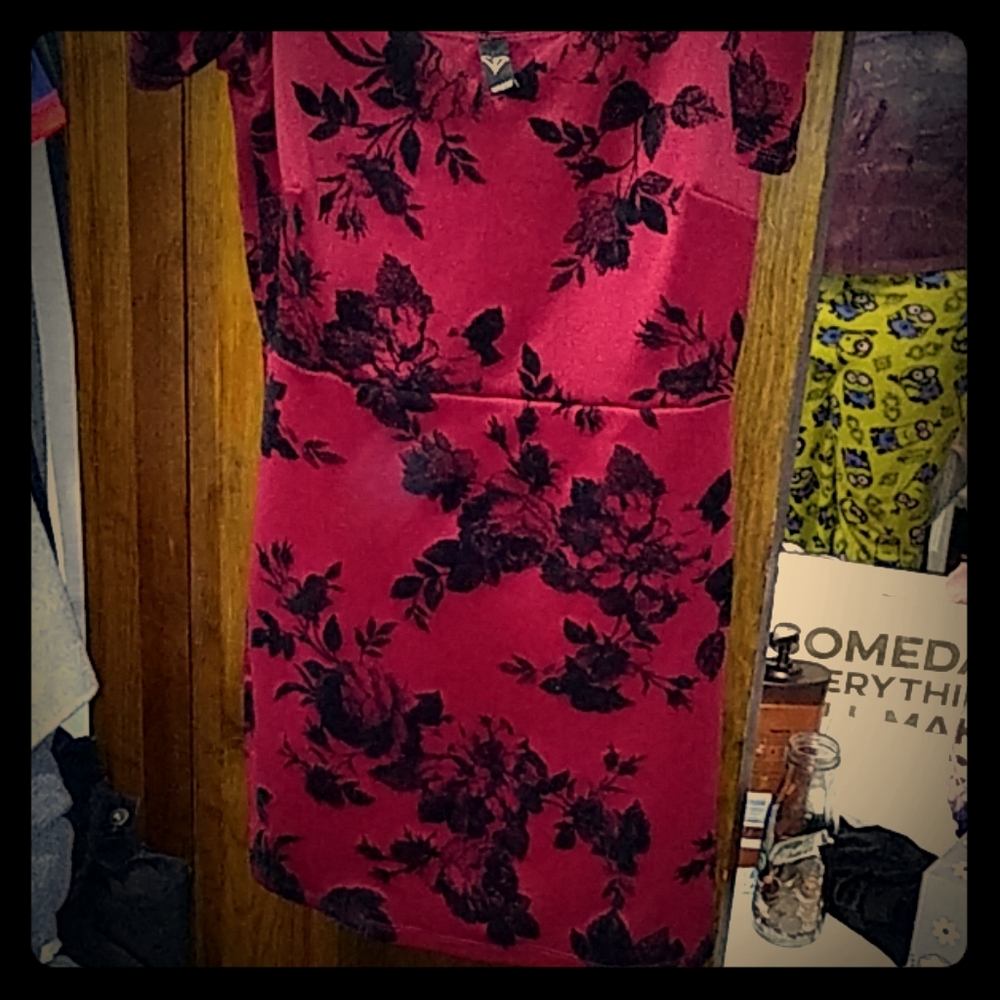 Maroon off the shoulder dress with flower details